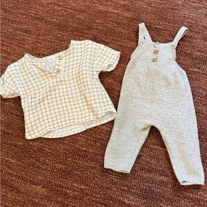 Zara kids Plaid Top and Knit Overalls Set